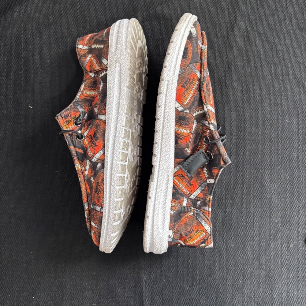 Football Print Canvas Loafers Slip On Gameday Shoes Orange Brown EU 38 US 7.5 - Picture 3 of 6